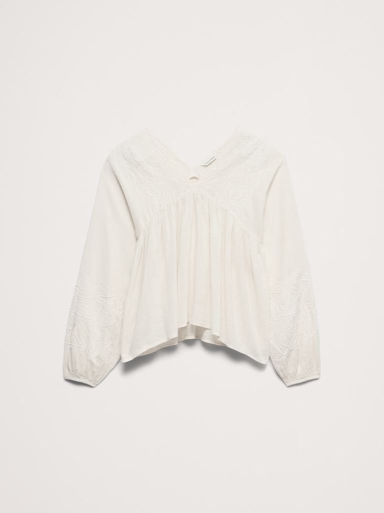 Embroidered Linen-Cotton Top