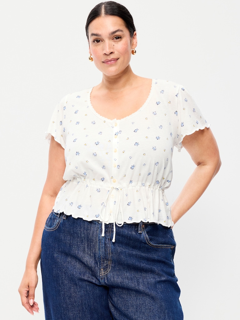 Lace-Trim Button-Down Top