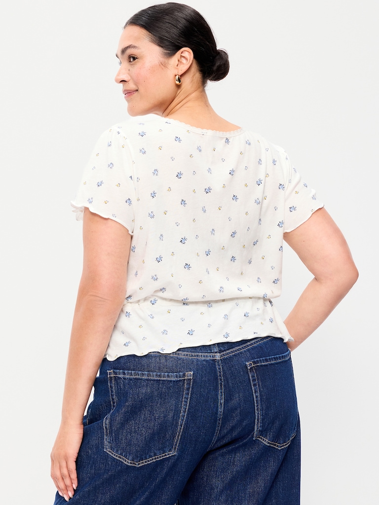 Lace-Trim Button-Down Top