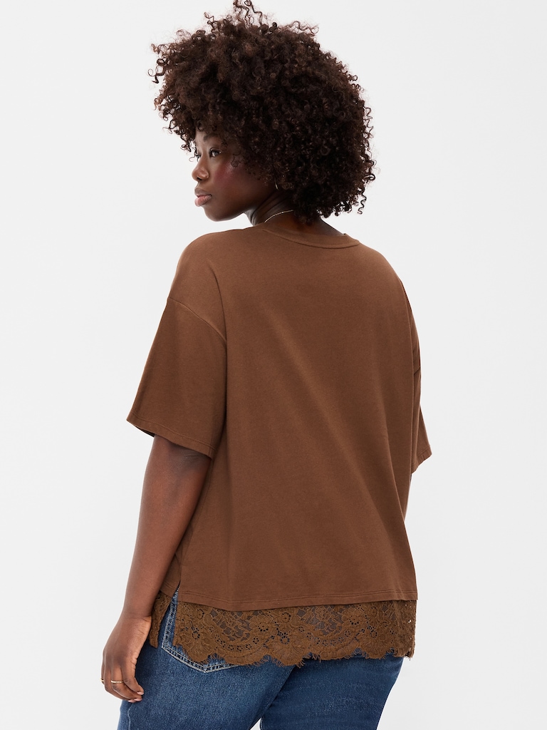 Oversized Lace Hem T-Shirt