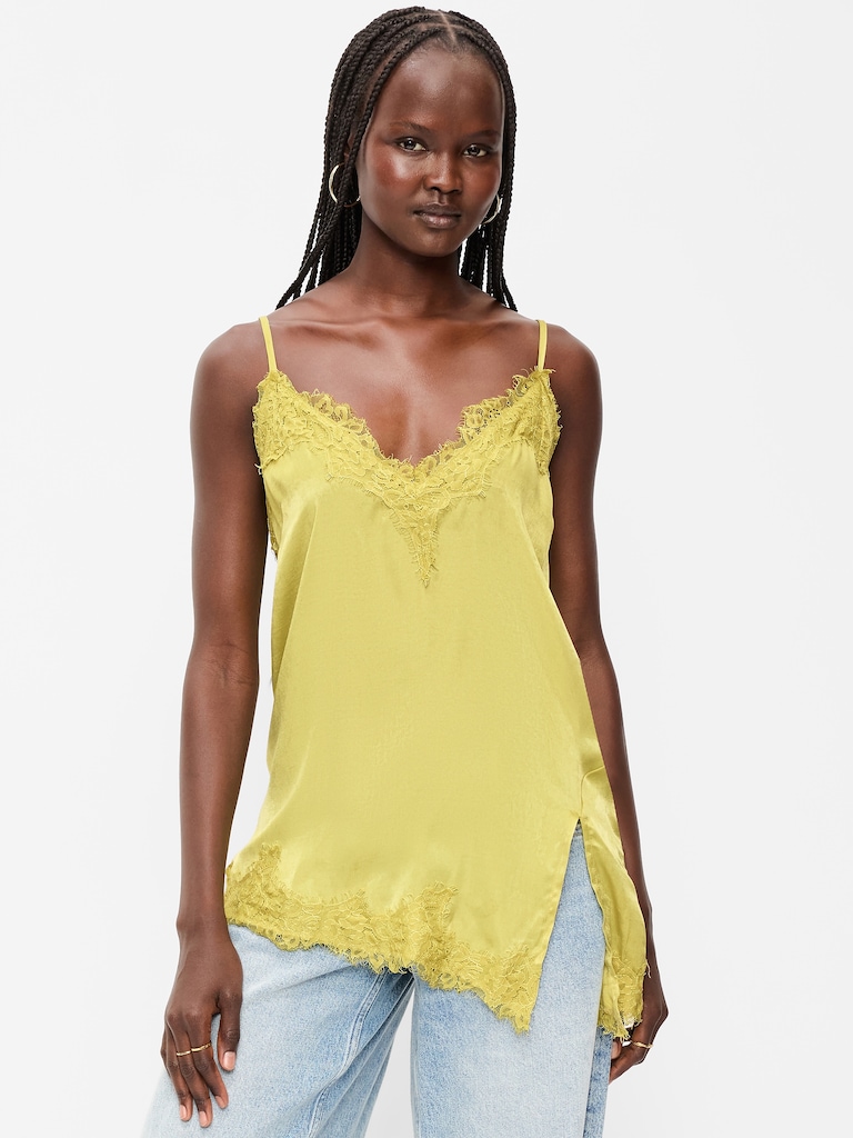 Asymmetrical Lace-Trim Cami Top