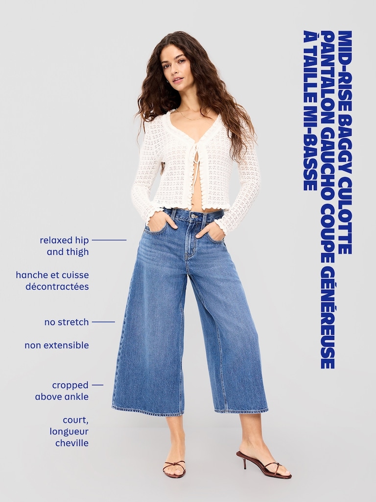 Mid-Rise Baggy Wide-Leg Culotte Jeans