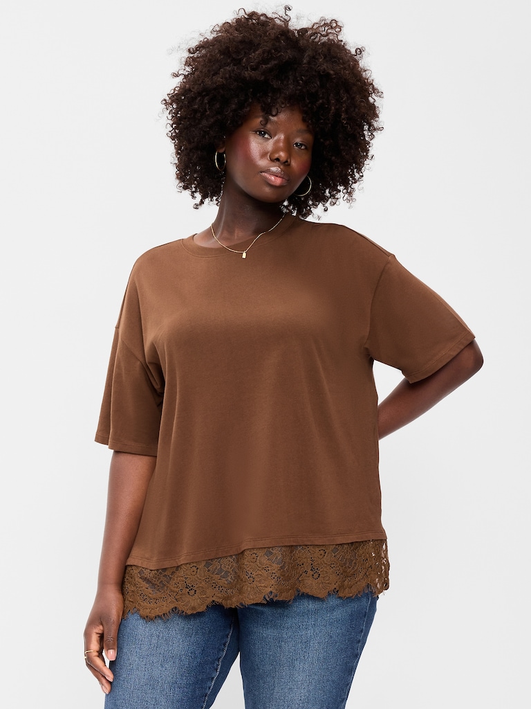 Oversized Lace Hem T-Shirt
