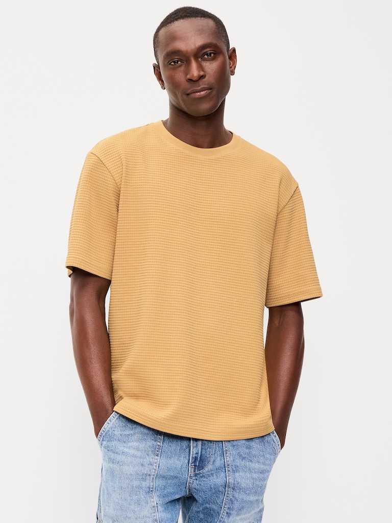 Relaxed Short-Sleeve Textured Waffle T-Shirt