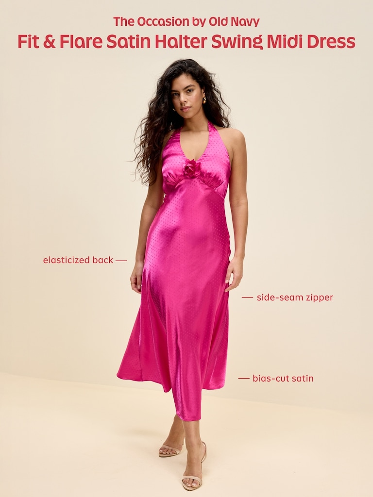 The Occasion by Old Navy Fit and Flare Satin Halter Midi Dress