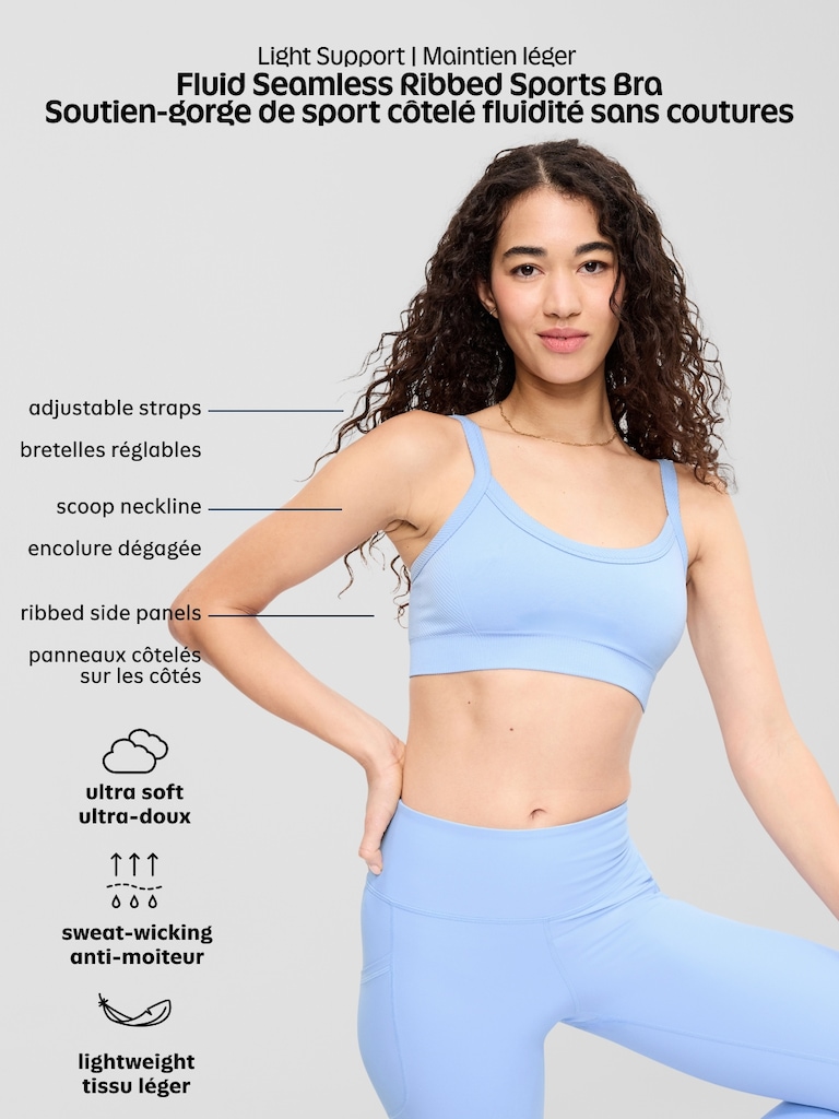 Soutien-gorge de sport côtelé à maintien léger sans coutures