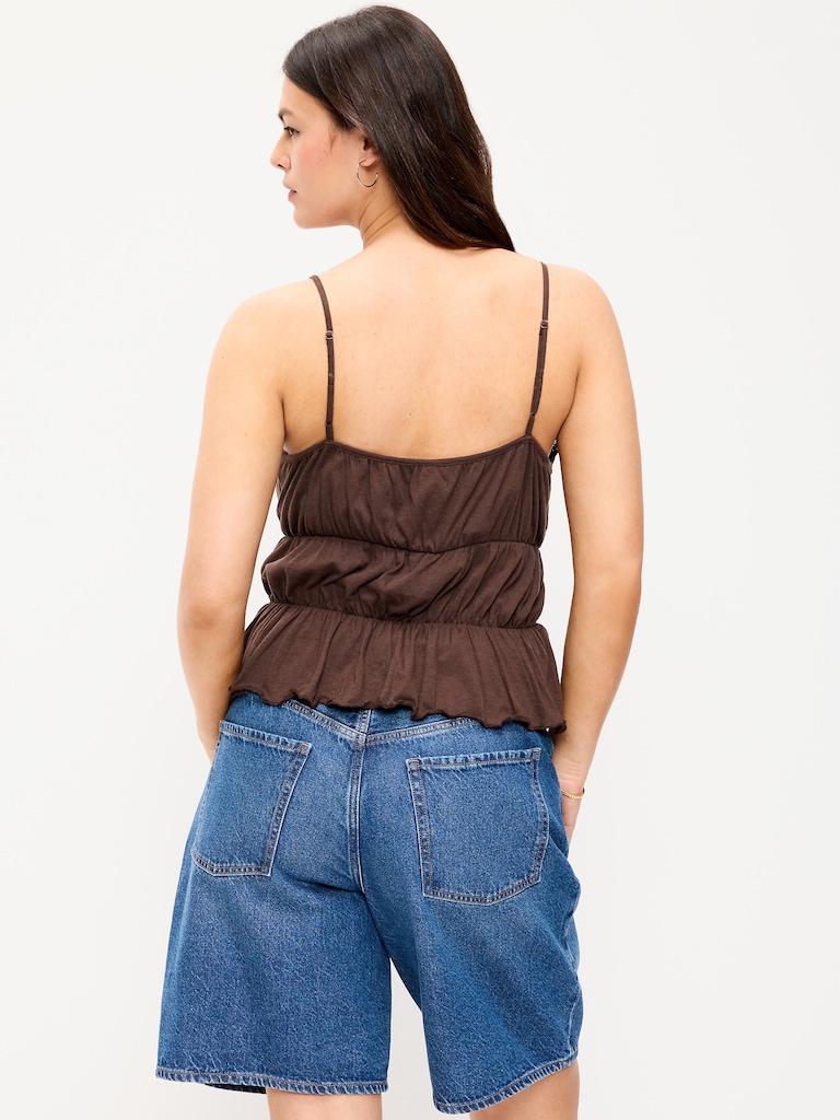 Lace-Trim Smocked-Waist Tank Top