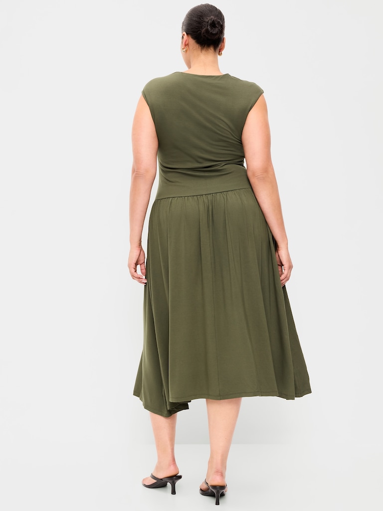 Jersey Knit Drop-Waist Midi Dress