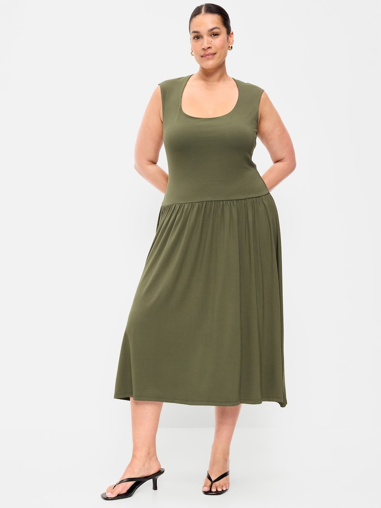Jersey Knit Drop-Waist Midi Dress