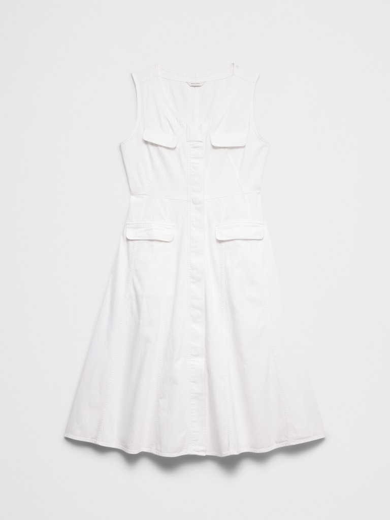 Denim-Sleeve Midi Dress