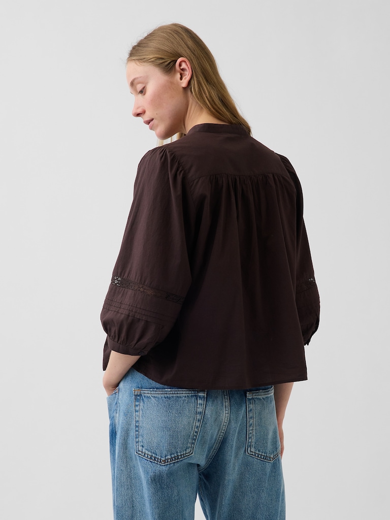 Oversized Lace-Trim Button-Front Swing Top