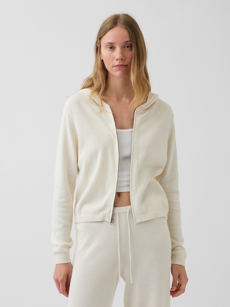100% Cotton Relaxed Zip Sweater Hoodie