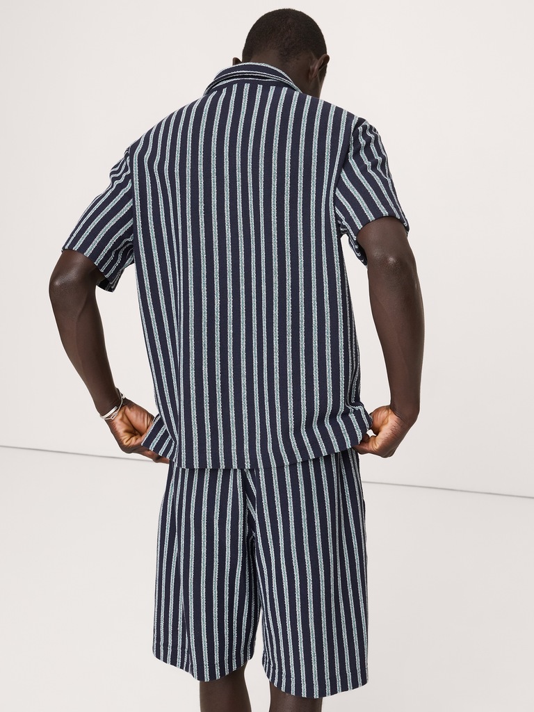 Jacquard Stripe Open Collar Polo