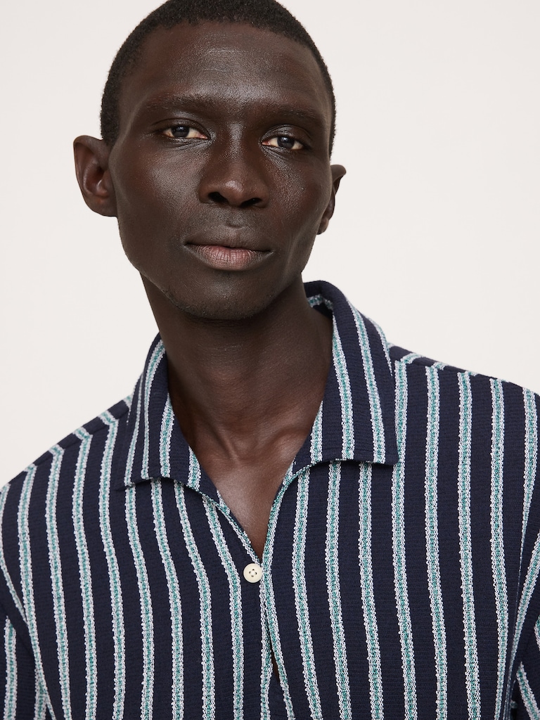 Jacquard Stripe Open Collar Polo