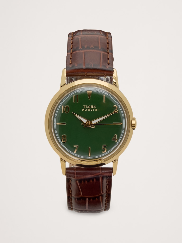 Marlin Quartz 34mm Leather Strap Watch By Timex