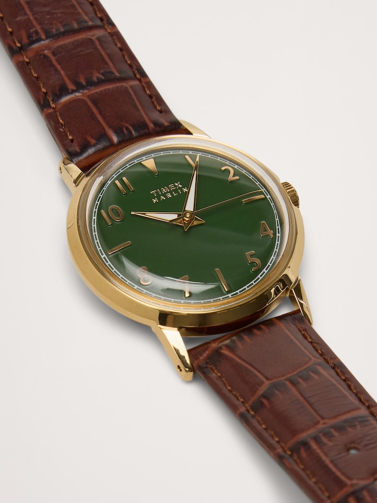 Marlin Quartz 34mm Leather Strap Watch By Timex