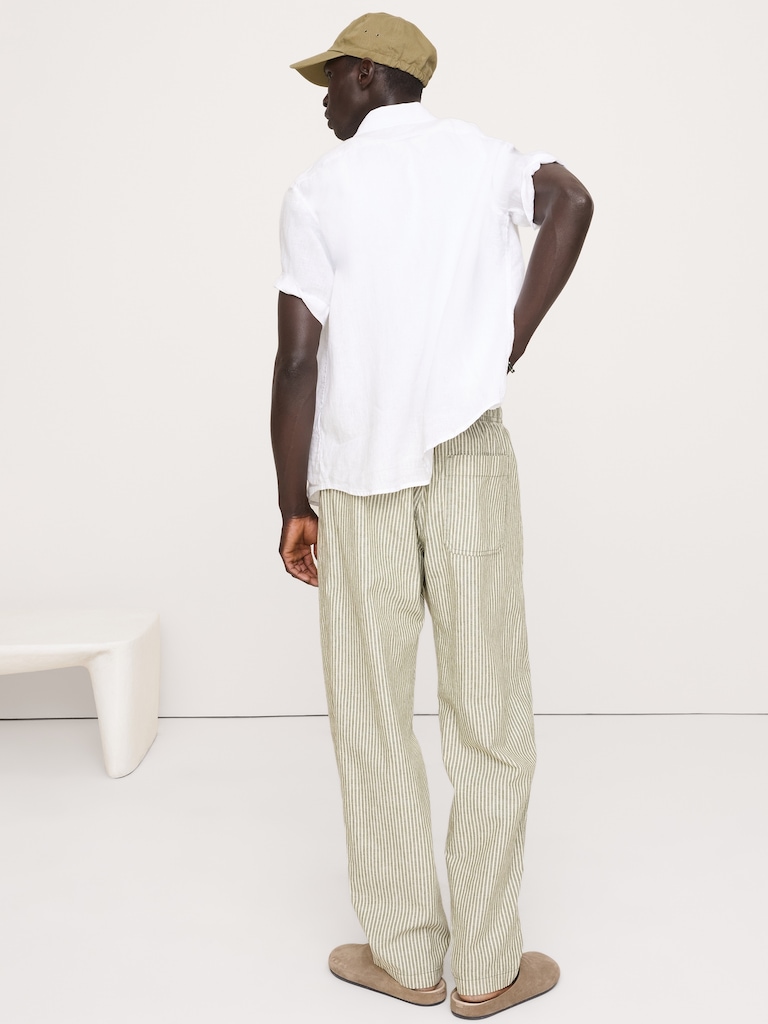 Relaxed Linen-Cotton Pleated Pull-On Pant