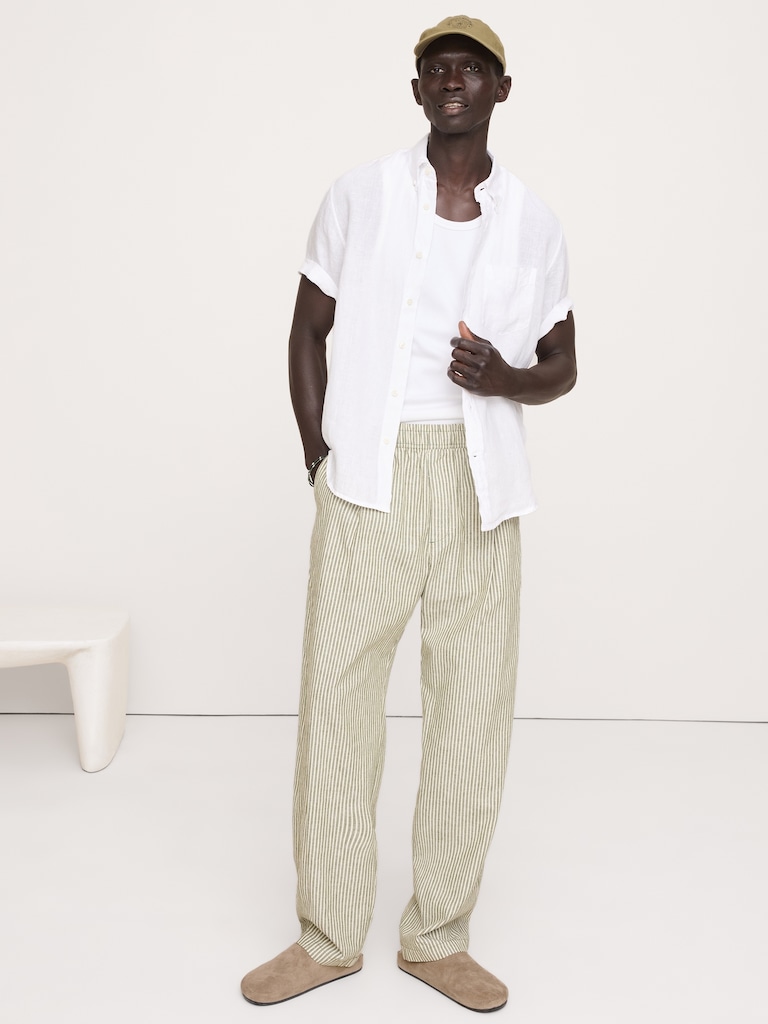 Relaxed Linen-Cotton Pleated Pull-On Pant