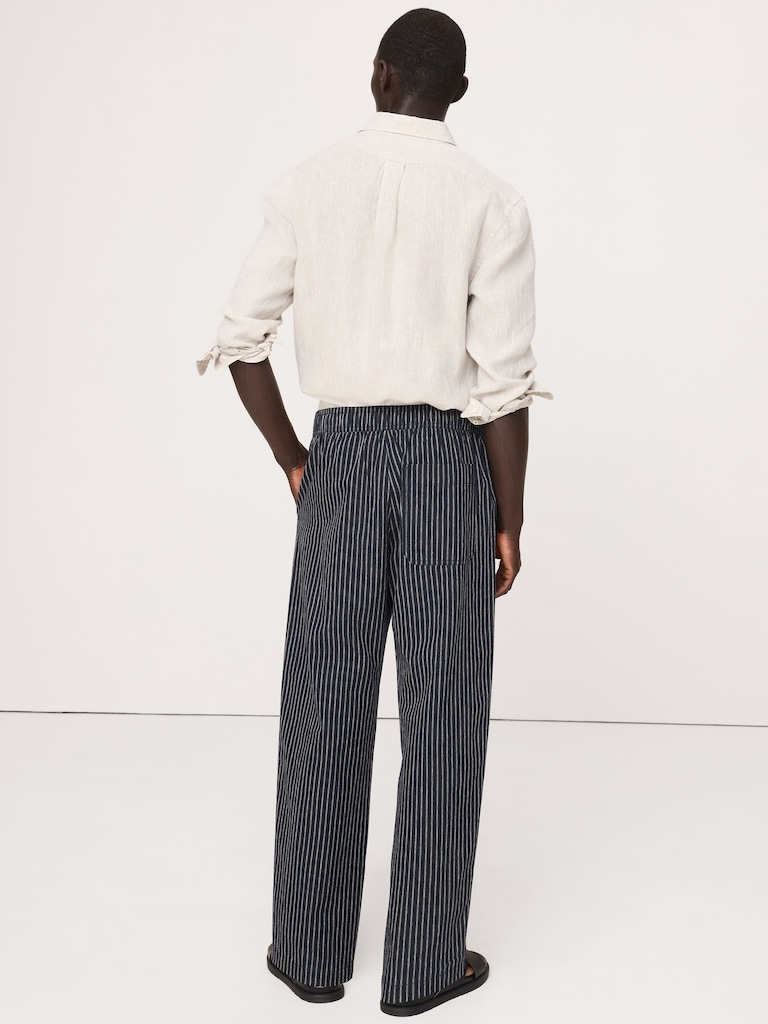 Relaxed Linen-Cotton Pleated Pull-On Pant
