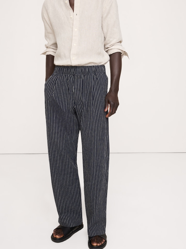 Relaxed Linen-Cotton Pleated Pull-On Pant