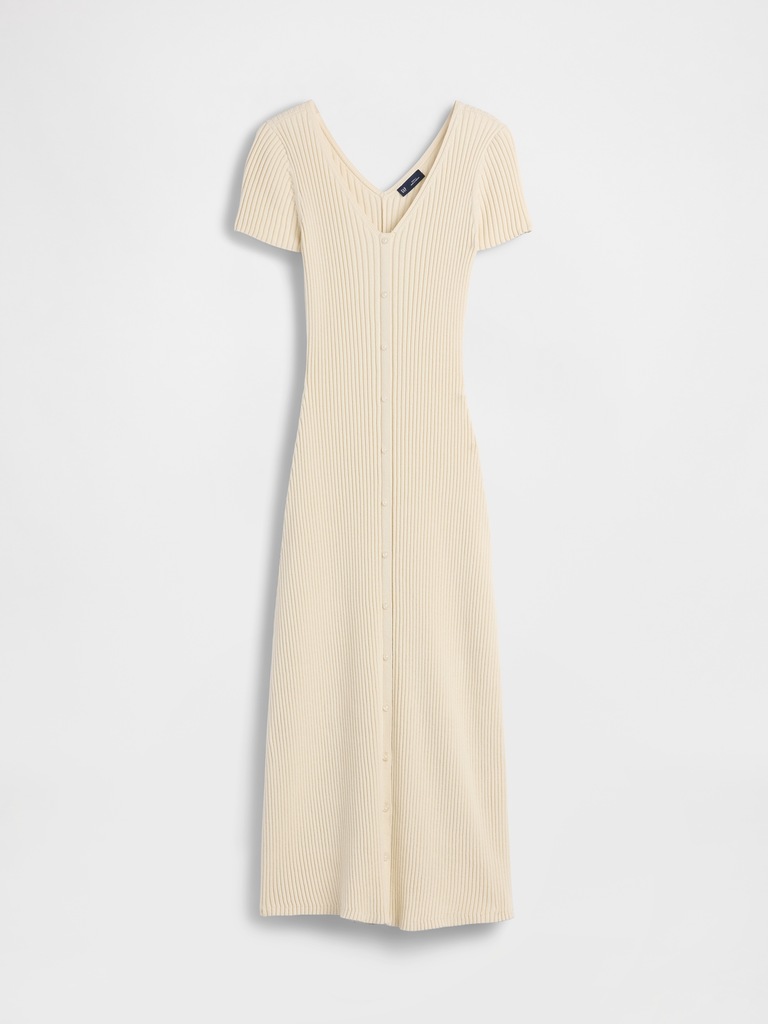 Rib Button-Front Maxi Sweater Dress