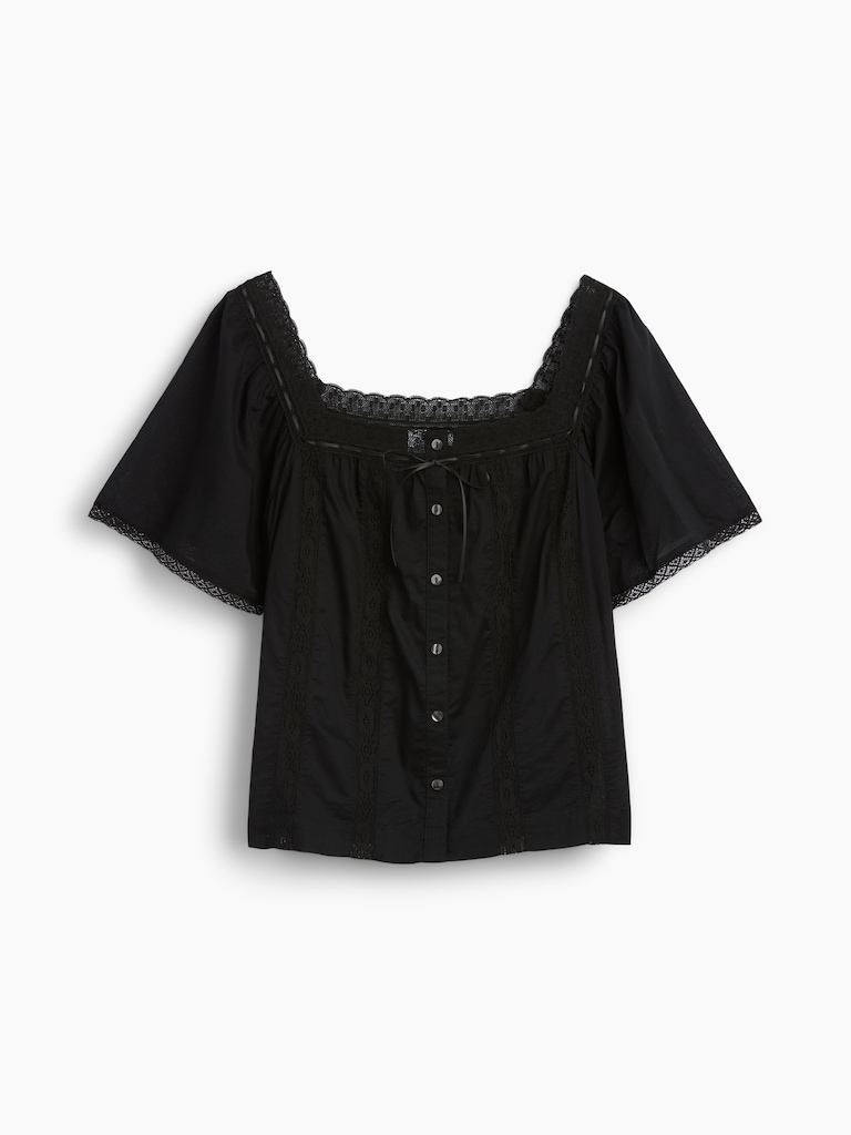 Lace-Trim Square-Neck Swing Top