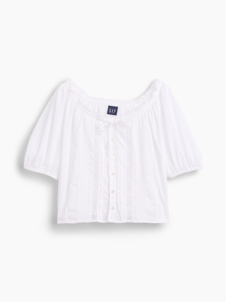 Elbow-Sleeve Crop Pintuck Top