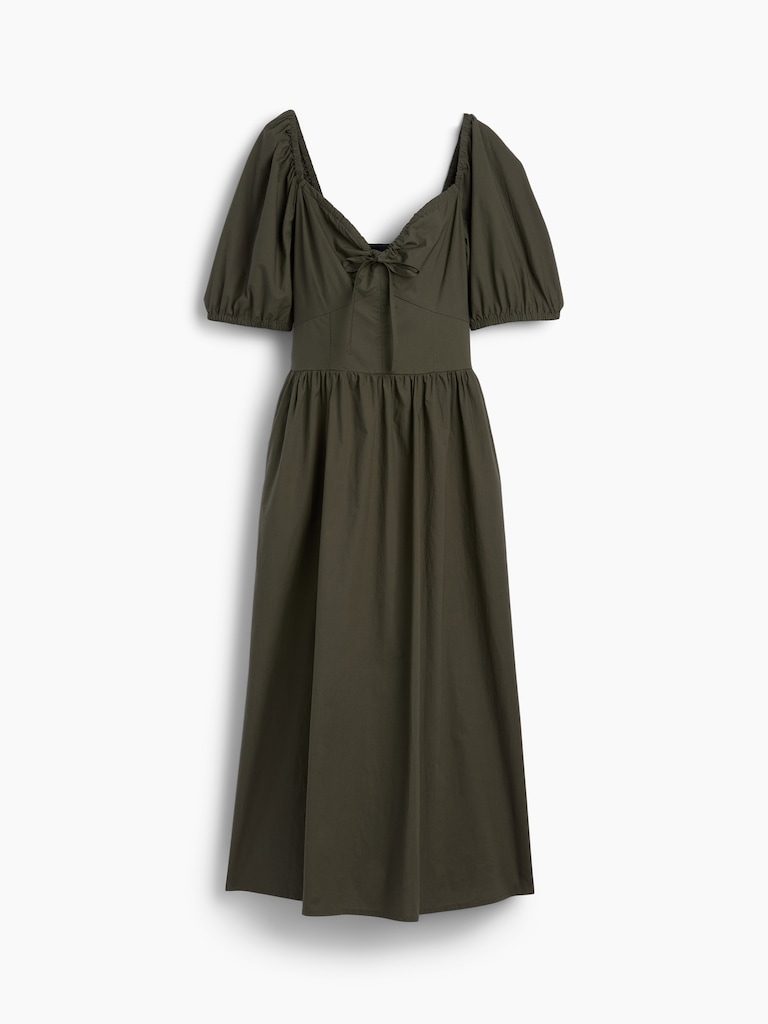 Puff-Sleeve Corset Maxi Dress