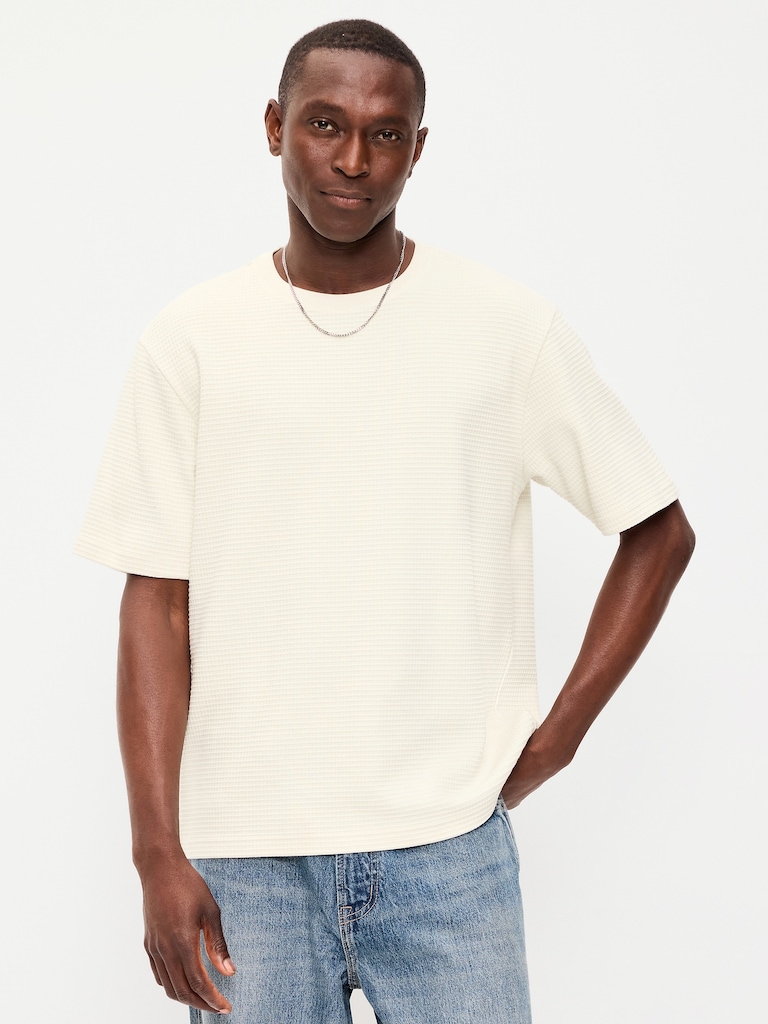 Relaxed Short-Sleeve Textured Waffle T-Shirt