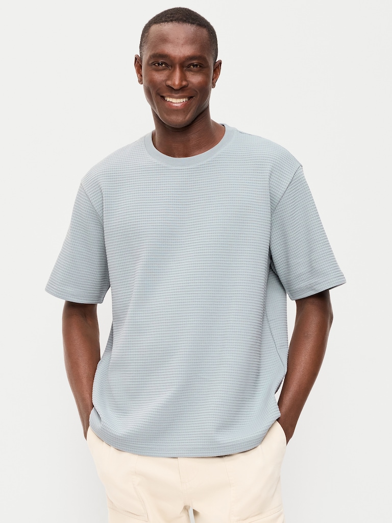Relaxed Short-Sleeve Textured Waffle T-Shirt