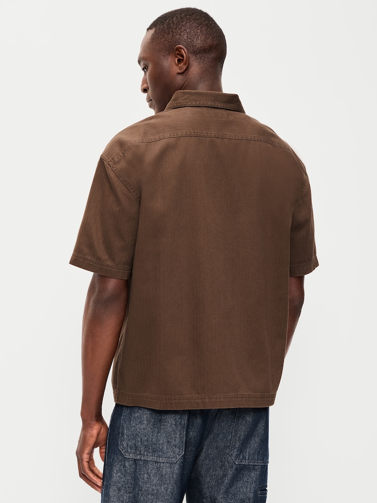 Loose Full-Zip Herringbone Workwear Shirt