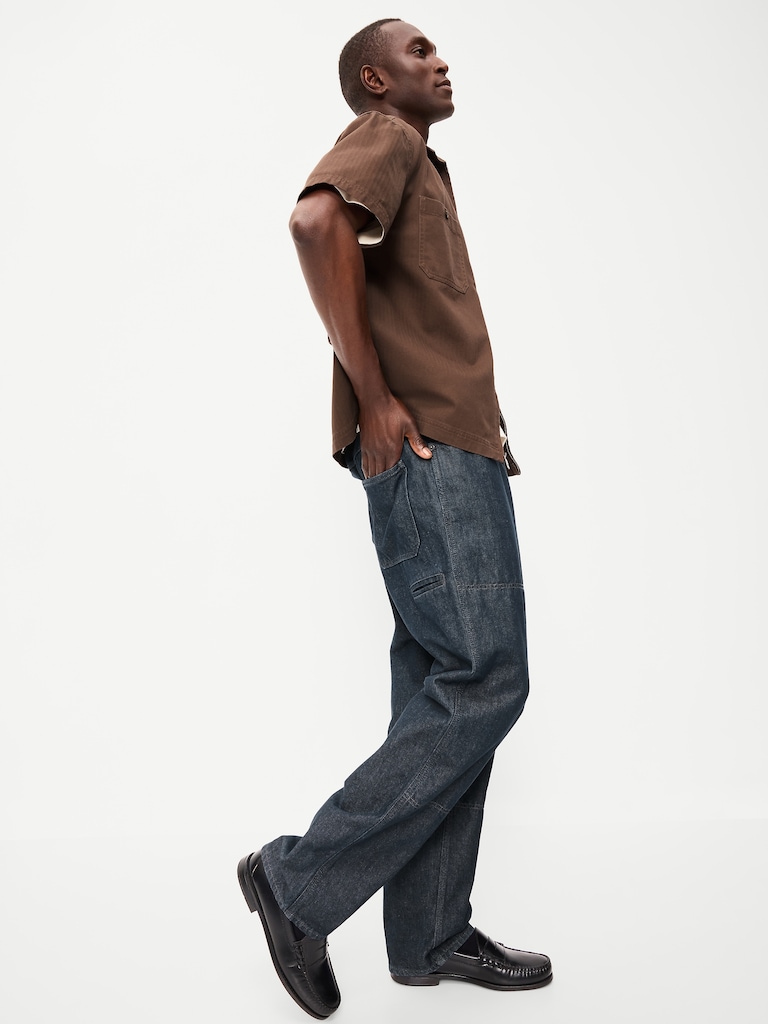 Loose Full-Zip Herringbone Workwear Shirt