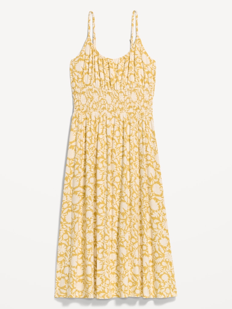 Fit & Flare Jersey Smocked-Waist Midi Dress