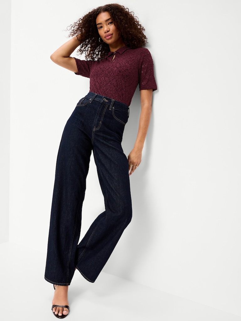 Lace Keyhole Polo Top