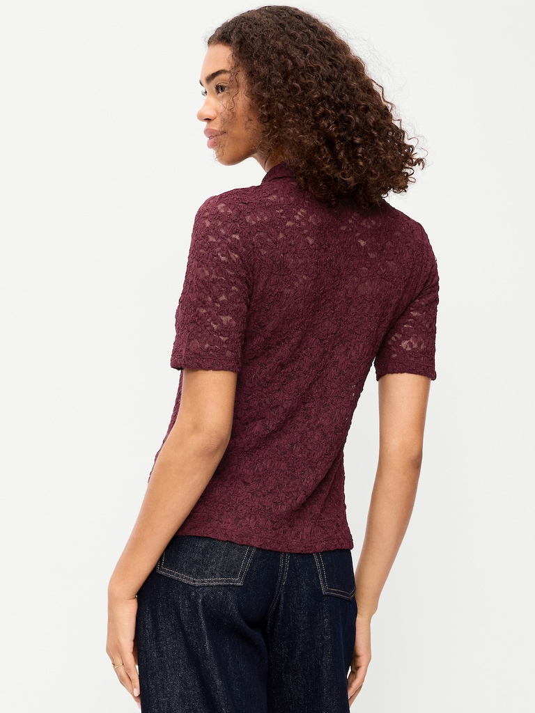 Lace Keyhole Polo Top