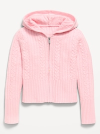 Fitted Cable-Knit Full-Zip Hoodie for Girls