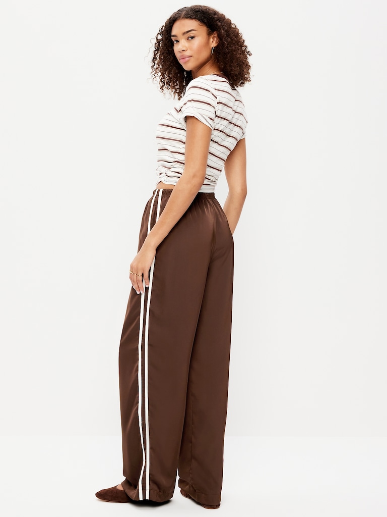High-Waisted Satin Track Pants
