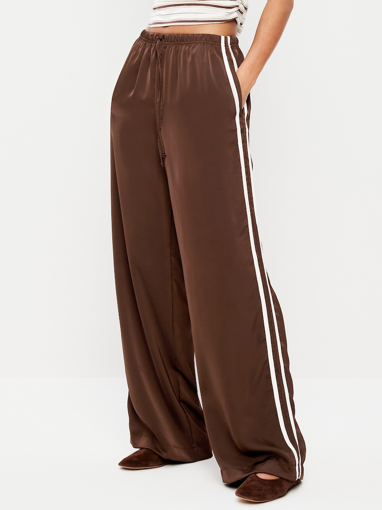 High-Waisted Satin Track Pants