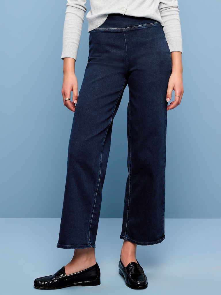 High-Waisted Weekender Pull-On Crop Wide-Leg Jeans