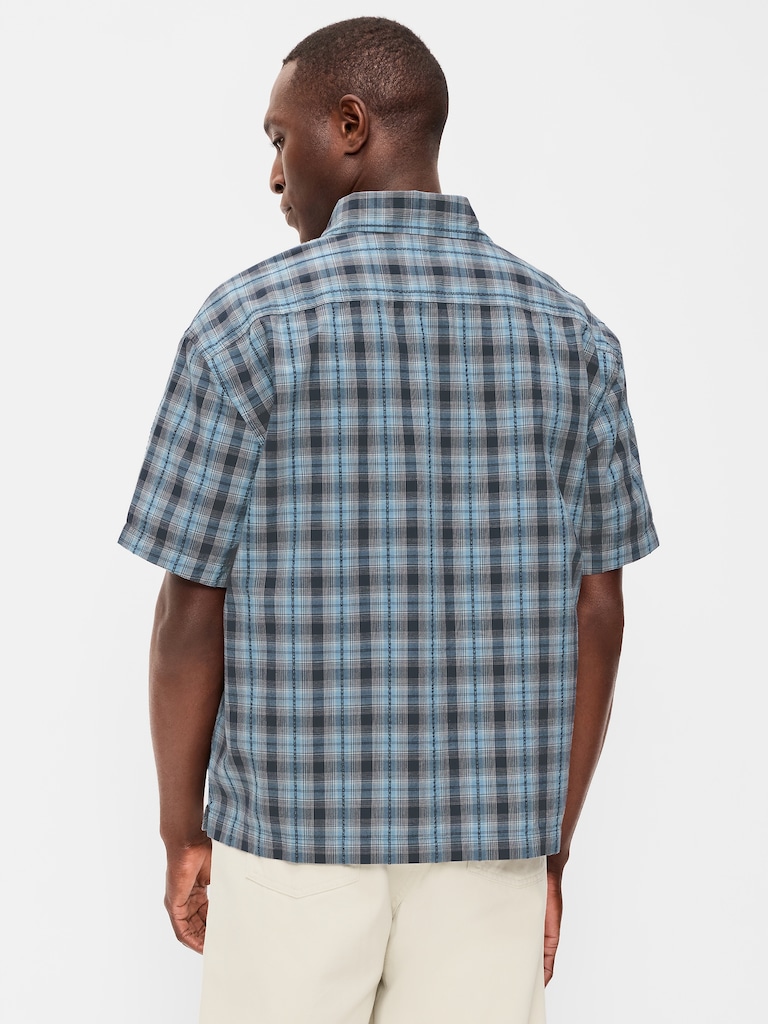Loose Fit Textured Plaid Pocket Shirt