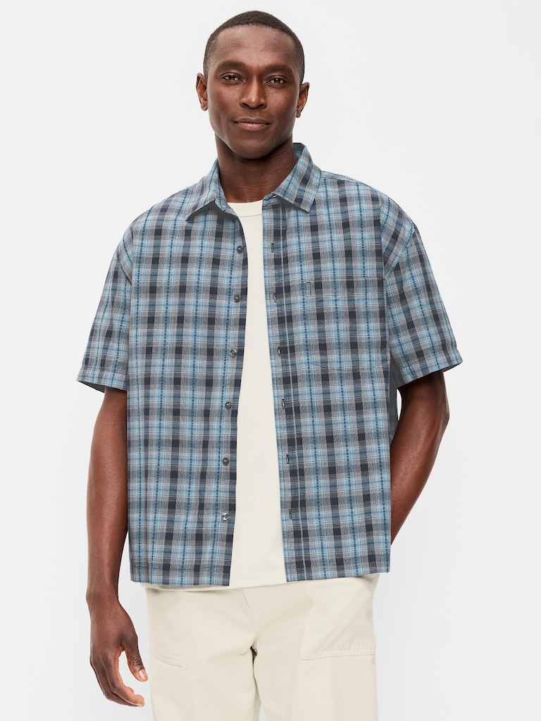 Loose Fit Textured Plaid Pocket Shirt