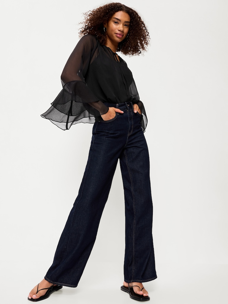 Drapey Chiffon Bell-Sleeve Top