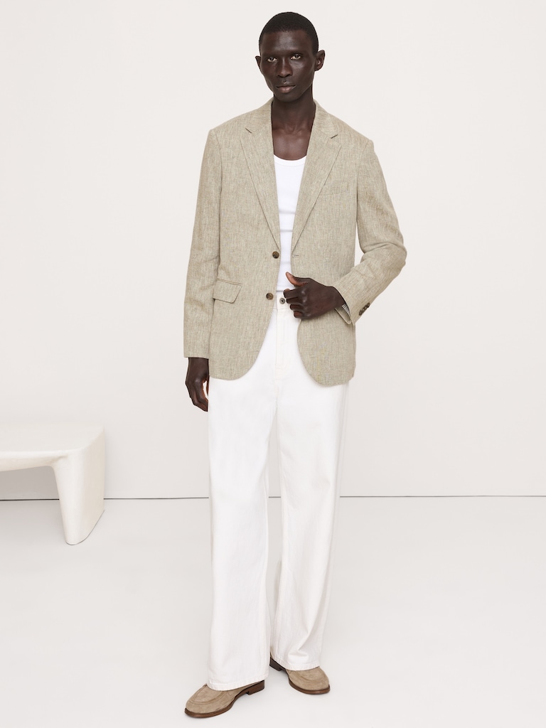 Tailored Slim-Fit Green Linen-Cotton Suit Jacket