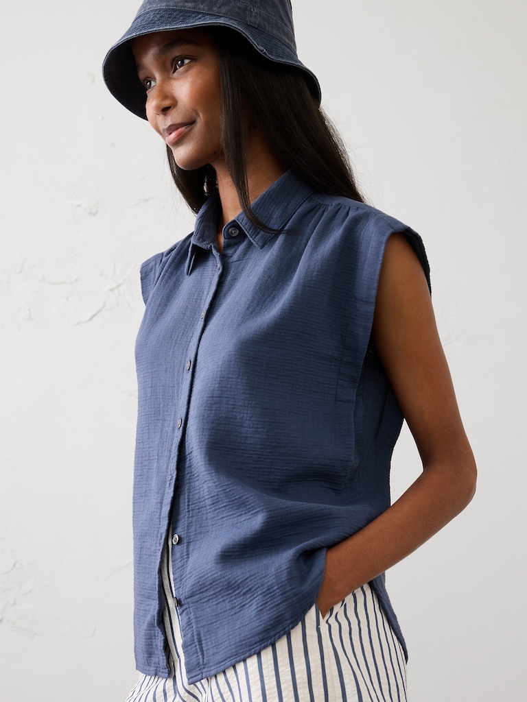 Gauze Soft-Gathered Shirt