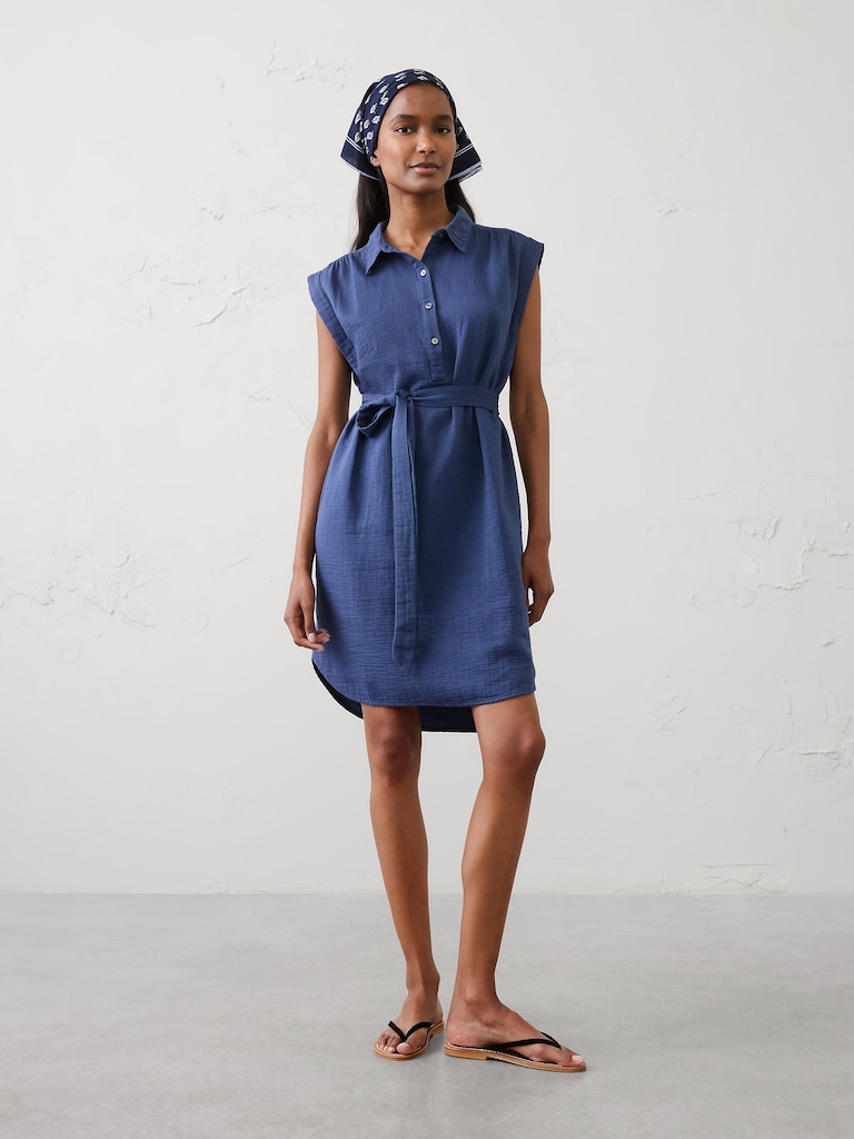 Gauze Above-Knee Shirtdress