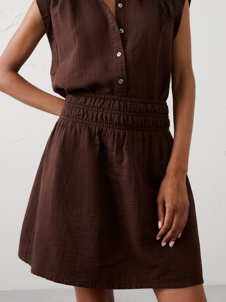 Gauze Smocked-Waist Mini Skirt