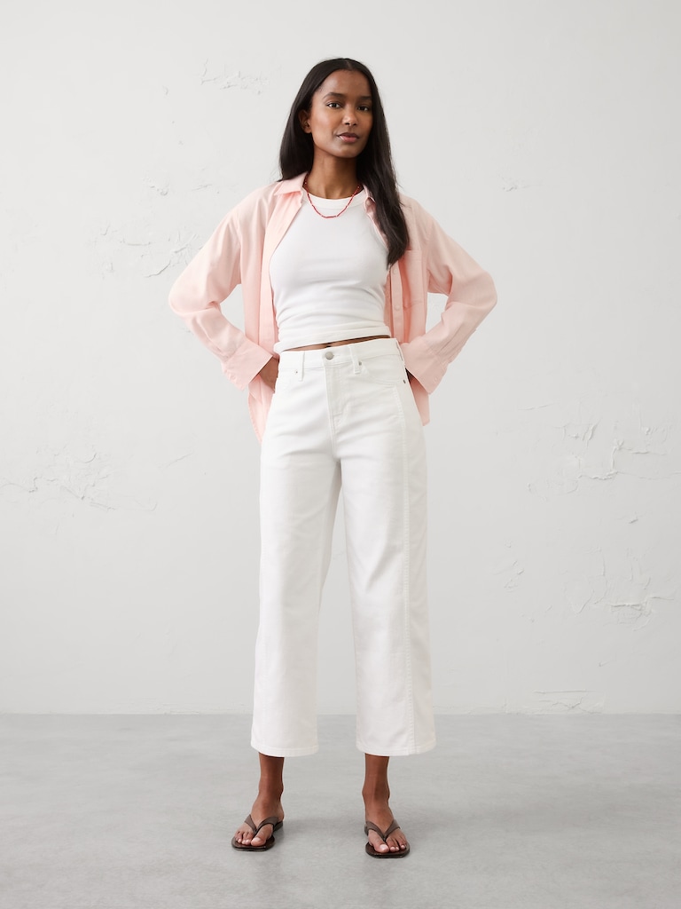 Straight-Leg High-Rise Pieced Cropped Jean