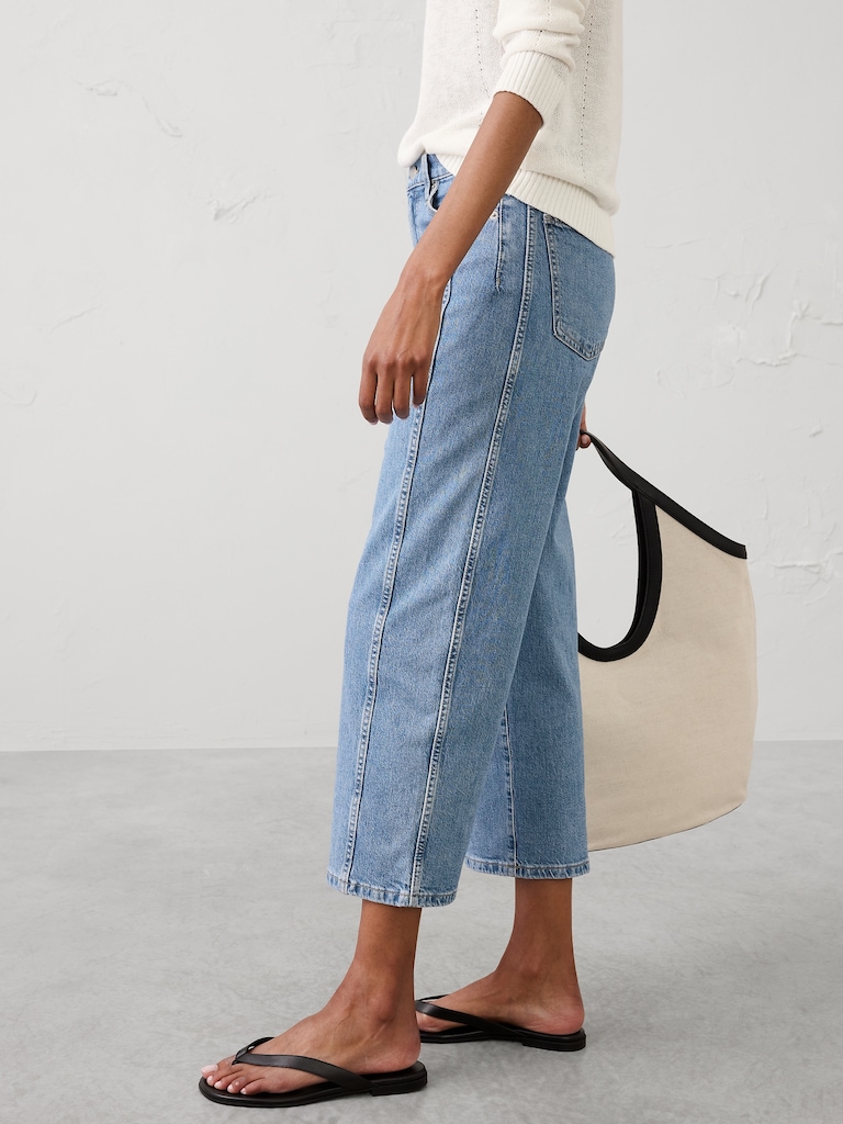 Straight-Leg High-Rise Pieced Cropped Jean