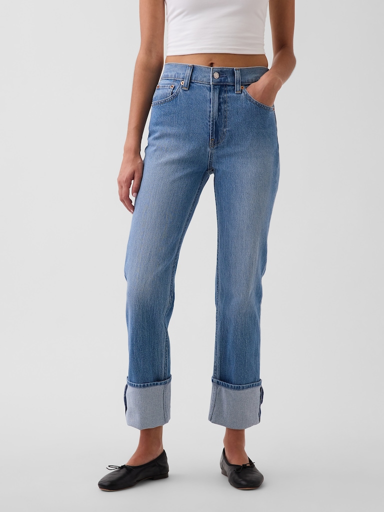 High Rise Cuffed '90s Slim Straight Jeans