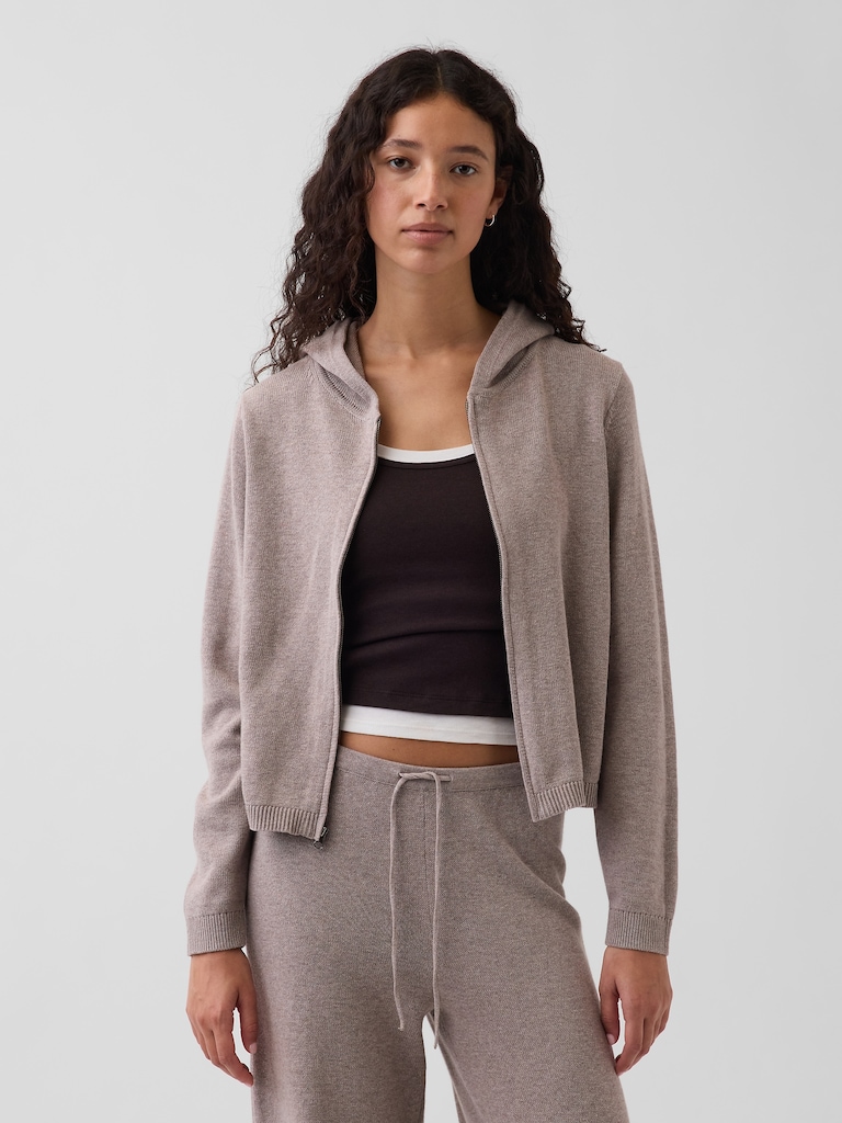 100% Cotton Relaxed Zip Sweater Hoodie